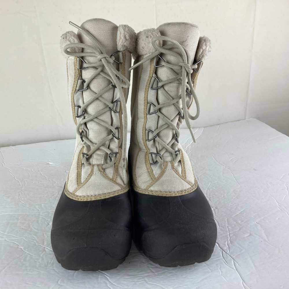 Sorel Winter Snow Boots Women 8 Cream Black Thinsulate Faux Fur Gorpcore Warm - Picture 3 of 8